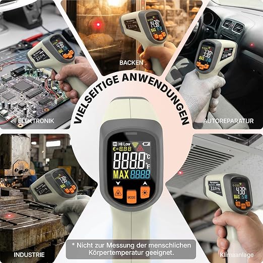 Tilswall Infrared Thermometer, Laser Temperature Gun, -50°C~600°C (-58F~1112F)with Adjustable Emissivity, for Cooking/Pizza Oven/BBQ/Vehicle Repair, Meat Thermometer included, Not for Human(OW), W301