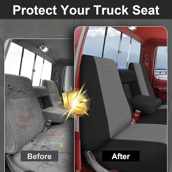 SAPUBK Front Seat Covers Replace for 1987-1991 Ford F150 Front Bench Seat with Opening Armrest and Molded Headrest, Knitted Fabric Composite Soft Foam Lining Airmesh Breathable Seat Cover