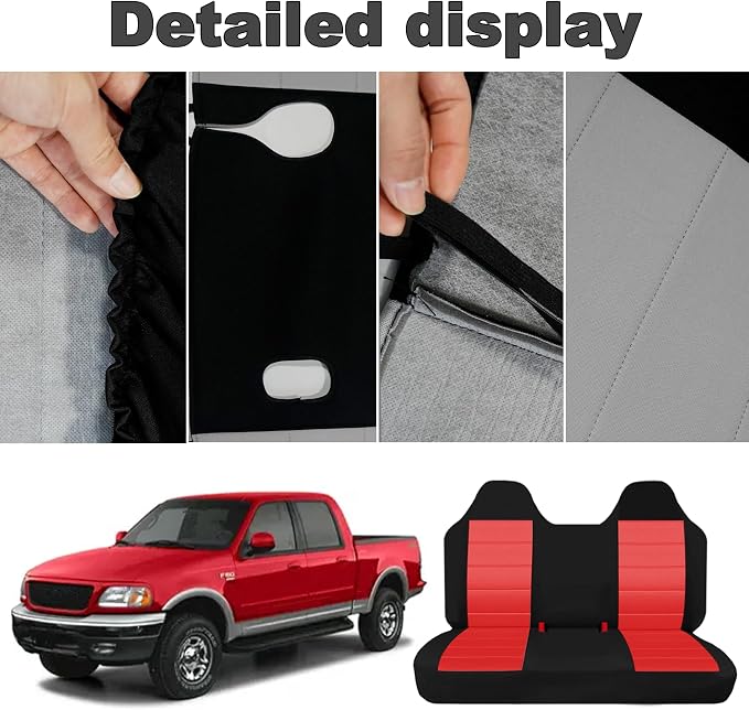 Custom Bench Seat Covers for Ford F150 1999 2000 2001 2002 2003 2004 Heavy Duty Cloth Protector Interior Accessories，Waterproof & Machine Washable - Red
