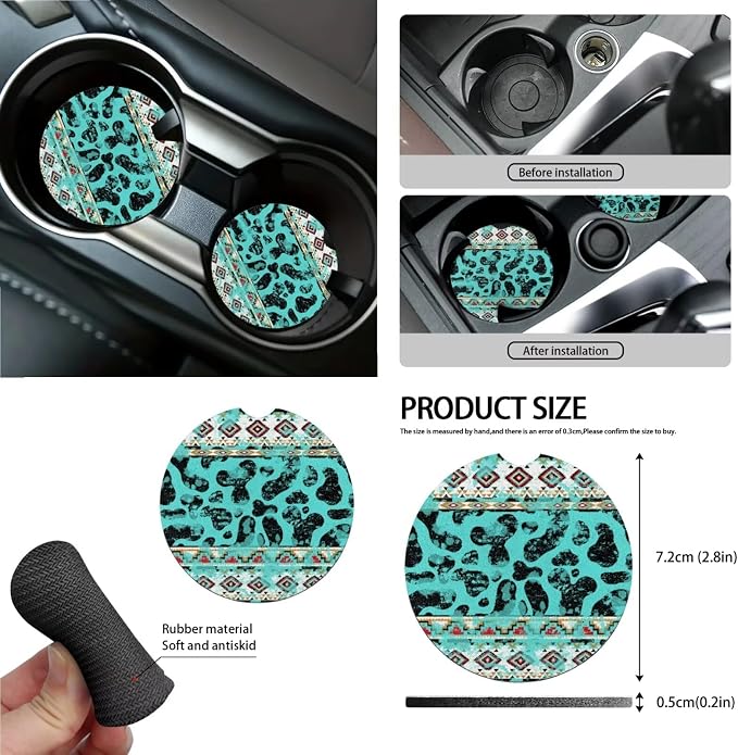 Wanyint Aztec Cow Print 15 Pack Car Accessories Set, Universal Auto Seat Protector Steering Wheel Cover Seatbelt Strap Pad Trash Can Mount Storage Pocket Cup Holders Rearview Mirror Cover Keychain