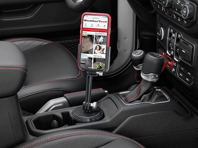 WeatherTech CupFone Two View with Extension – Adjustable, Universal Cup Holder Cell Phone Mount Car & Truck Accessory – Best Design for iPhone & Smartphone Charging – Silver Metal Knobs