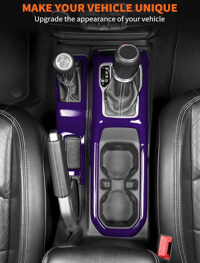 Savadicar Purple Interior Accessories - Gear Shift Panel Trim Set for 2018-Present Jeep Wrangler JL JLU 4XE & Gladiator JT - Solid Color Interior Decor Upgrade Option, 2-Piece