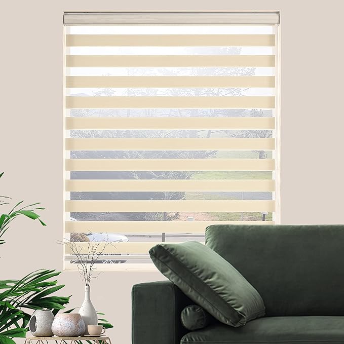 Zebra Blinds Window Blind Zebra Shade Blinds for Windows Roller Sheer Shades Privacy Light Filtering Shades for Home Kitchen Bathroom (Width 65'' X Height 72'' Cream)