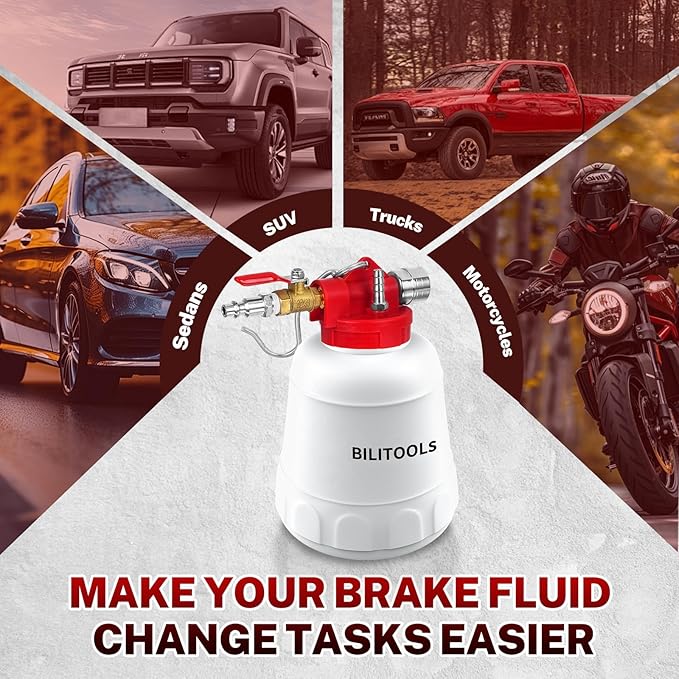 BILITOOLS 1L Universal Brake Bleeder Kit, Vacuum Brake Fluid Bleeding Tool | Pneumatic One Person Brake System Clutch Fluid Extractor Kit, Quick, Clean & Efficient