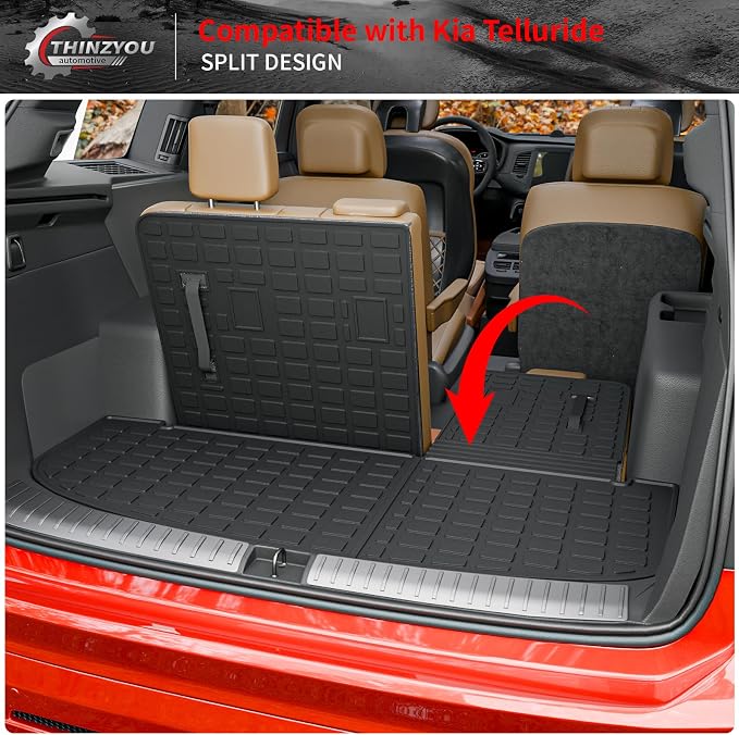 Cargo Mat Compatible with 2020-2025 Kia Telluride (NOT for 2027) Trunk Mat Cargo Liner Trunk Liner All Weather Back Seat Protector 2024 Telluride Accessories (Trunk Mat with Backrest Mat)