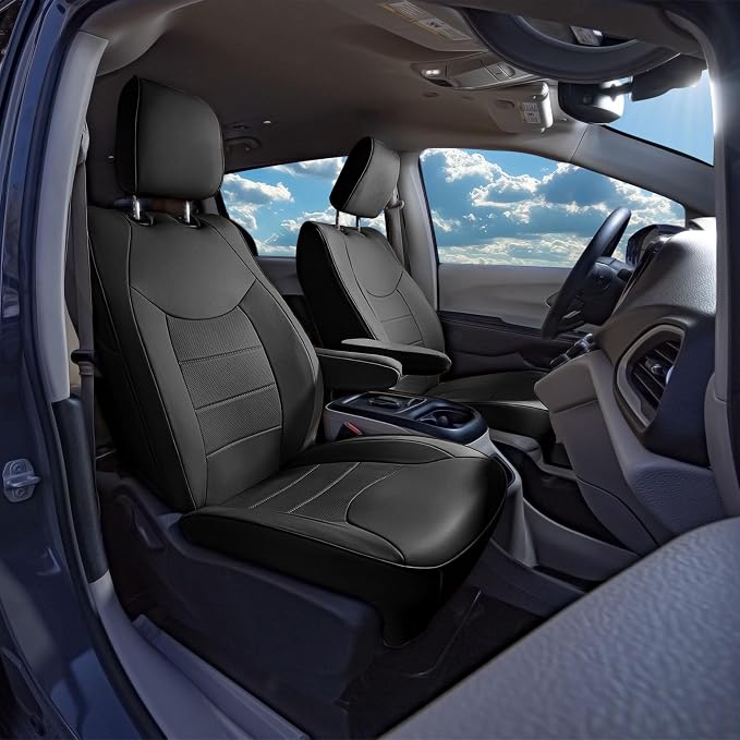 FH Group Custom Fit Car Seat Cover Specifically Made for Chrysler Pacifica 2017-2024 - Front Set (No Built-in DVD with Armrest), Faux Leather, Black