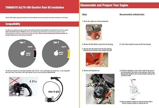 YAMAKATO Type A Electric Start Kit for Honda Gx340 GX390 11HP 13HP Small Engines, Key Box for 339cc-389cc Motor Upgrade Electrical Starter Type 1