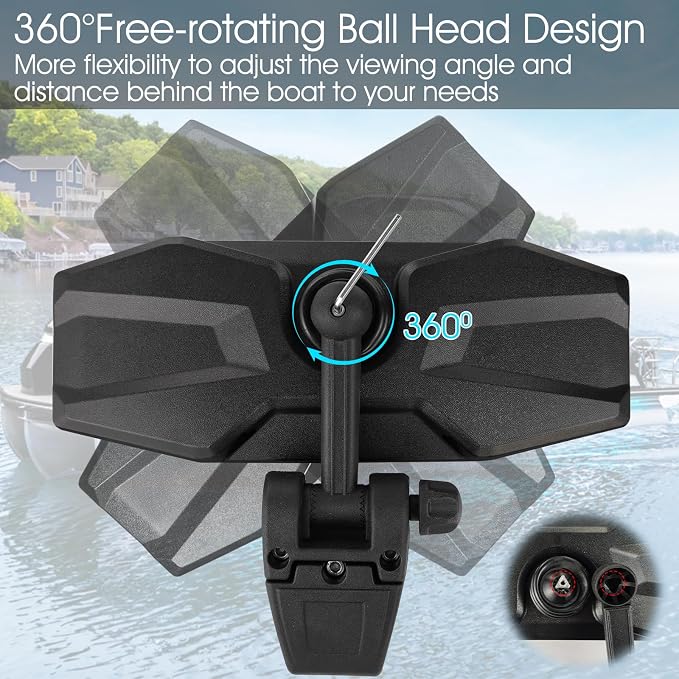 Boat Mirror Rear View Pontoon Mirror for Marine Ski Water Skiing Surfing,4.7" x 12.2" Extra Large Boat Rear view 360° Adjustable Stable,Easy Clamp on Windshield/Window Frame 1/2 inch Max