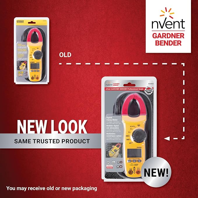 Gardner Bender Sperry Instruments DSA500A Digital Snap-Around Clamp Meter, 5 Function, 9 Range, 400-600V AC/DC, with Case, Measures Outlet & Panel Voltage, Yellow