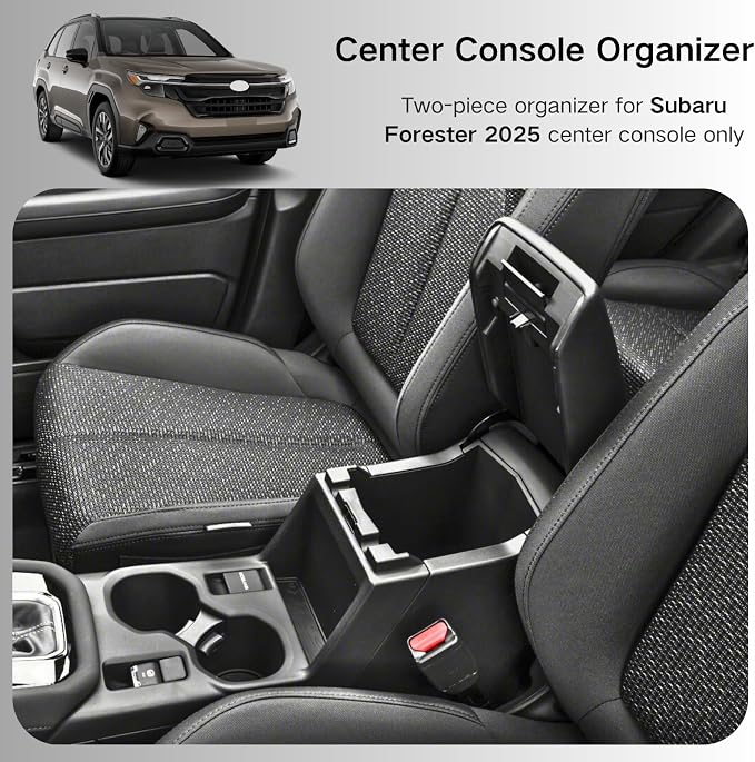 4PCS Center Console Accessories Compatible with 2025 2026 Subaru Forester Center Console Organizer Wireless Charging Mat Cup Holder Insert