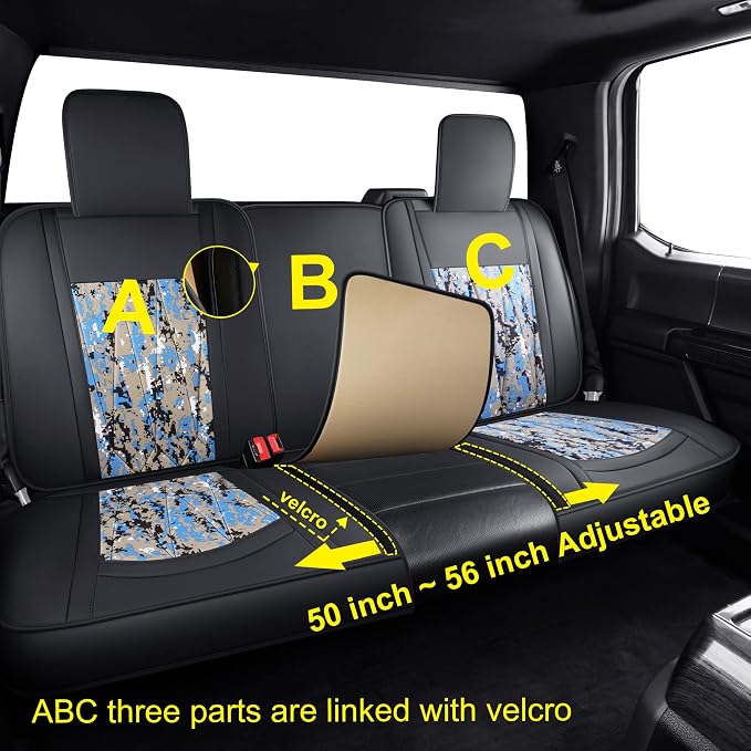 GXT Dodge RAM Seat Cover Full Set Fit for Select 2013-2021 Dodge RAM 1500 2500 3500 Pickup Truck, Waterproof Synthetic Leather Car Seat Cover and Cushion (Camouflage White)