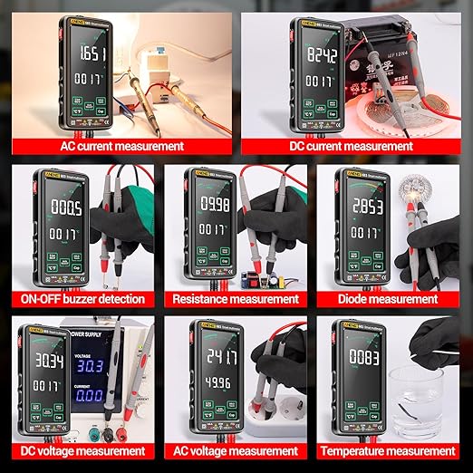 Smart Multimeter, Smart Digital multimeter Tester with Touch Screen 6000 Counts Auto Ranging Rechargeable multimeter A Reverse Display NCV Tester with Flashlight for Electricians,DIY (Black)