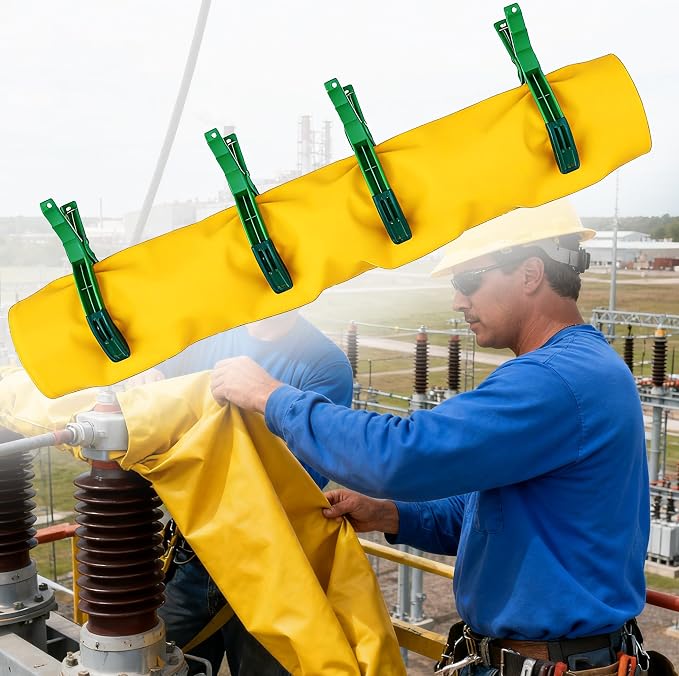 3.3' x 6.6' Voltage Insulating Blanket 17KV, High/Low Voltage Electric Insulated Blanket with 4 Pcs Insulation Clamp, for Around Substations/Distribution Room, Yellow
