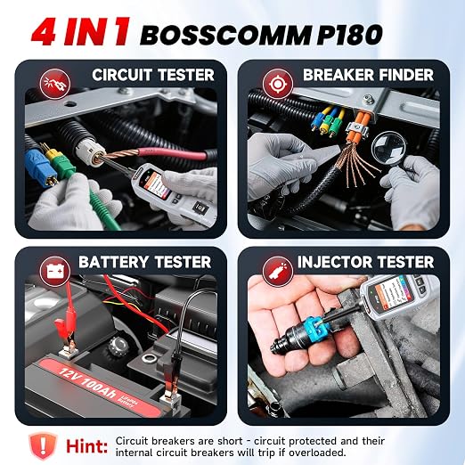 2026 BOSSCOMM P180 Automotive Probe Tester – 9-30V Electrical Power Probe, AC/DC Voltage/Diode/Resistance/Relay/Fuse Test, Wire Tracer, Battery/Fuel Injector Tester, 40FT Cable