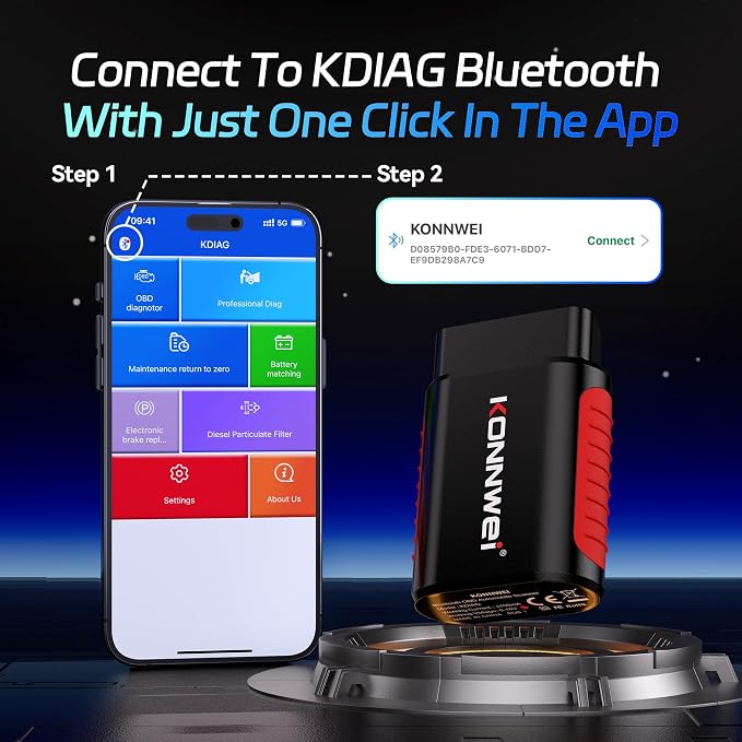 KONNWEI OBD2 Scanner Bluetooth - Full System Diagnostic Tool w/Bi-Directional Control, Oil/EPB/DPF/BMS Reset、TPMS Read for 40+ Vehicles, No Subscription, Lifetime iOS Android App, Storage Box Included