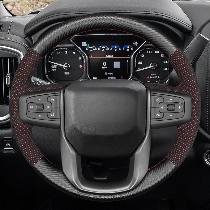 MEWANT Hand Stitch Car Steering Wheel Protector Wrap Cover for GMC Sierra 1500 2019-2023, 2500 2020-2024, 3500 2020-2024, Sierra Limited 2022, Yukon (XL) 2021-2023 Accessories