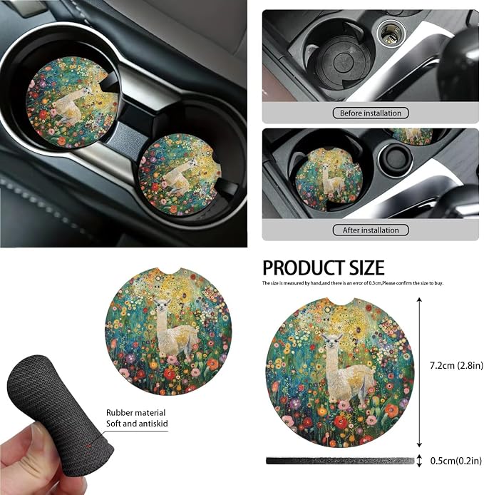 Alpaca Flower Print Automotive Seat Covers & Accessories Full Set, 15Pcs Car Interior Cover Set High Back Seat Covers Steering Wheel Cover Safety Belt Pads for Vehicle Truck Sedan