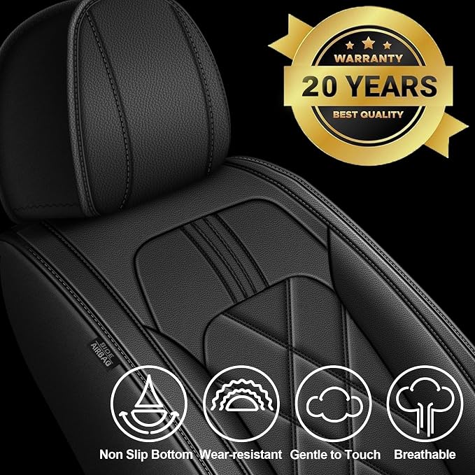 TTX for Ford F150 2009-2024 2025 2026 Seat Covers & F250 F350 F450 2017-2026 Seat Cushion Cover with Faux Leather(Front,Black)