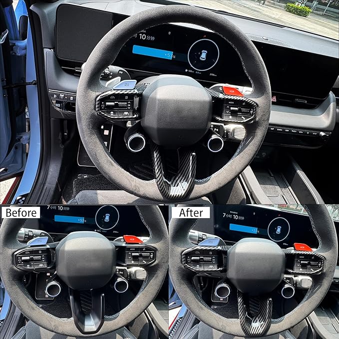 Car Steering Wheel Lower Trim Cover,Steering Wheel Trim Control Button Cover Compatible with Hyundai Ioniq 5 N Accessories (Carbon Fiber Style)