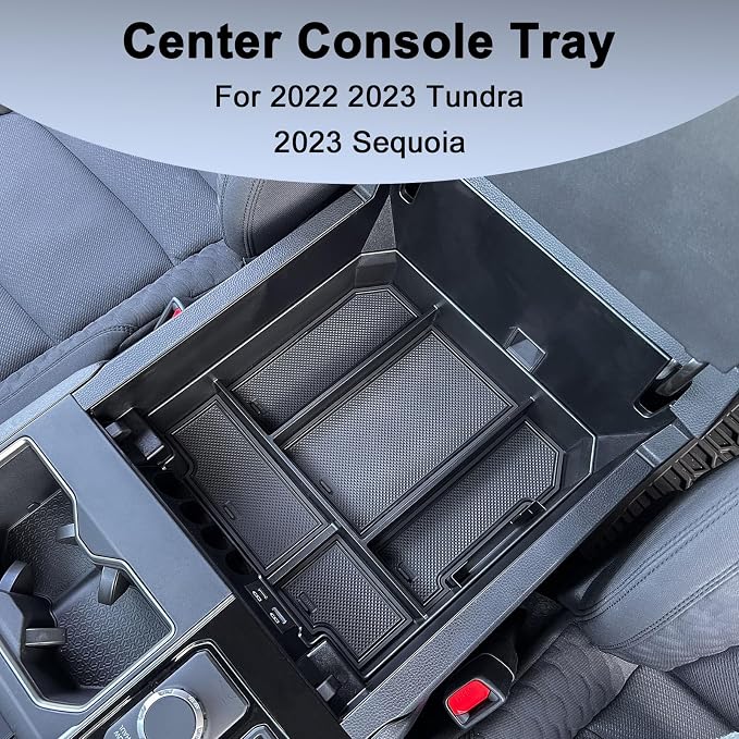 TOPINSTALL Center Console Tray and Rubber Liners Compatible with 2022 2023 2024 Toyota Tundra Accessories, Anti-Dust Dress Up The Interior-Black