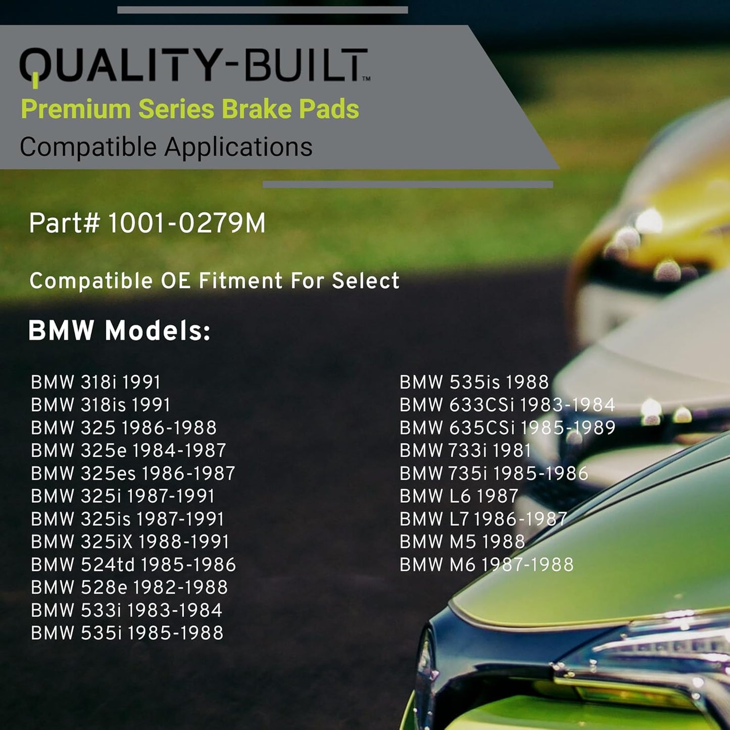 Premium Semi-Metallic Rear Brake Pads (1001-0279M) Compatible with 1981-1991 BMW (318i/318is/325i/325is/325iX/524td/528e/533i/535i/535is/633CSi/635CSi/733i/735i/L6/L7/M5/M6 & More)