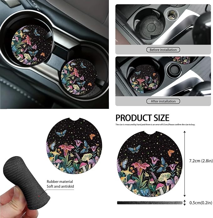 Galaxy Butterfly Floral Print Car Accessories Set of 15 Car Seat Covers Steering Wheel Cover Seatbelt Strap Pad Air Vent Storage Holder Trash Cans Rear View Mirror Cover Coasters Key Chain