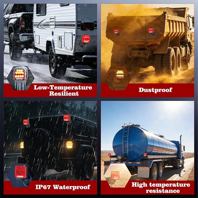 Wireless Trailer Lights Magnetic, Portable Rechargeable LED Towing Light Kit with 180° Adjustable Angle, IP67 Waterproof | Brake, Tail, Turn Signal, Reverse & Strobe Lights for Truck, RV, Camper, Boat
