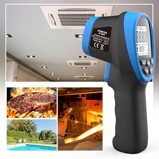 Infrared Thermometer Gun - BTMETER BT-985C Non Contact 16:1 IR Laser Temperature Gun Digital Instant Read -50℃~800℃(-58℉~1472℉) for Food Cooking Kitchen Grilling HVAC (NOT for Human Temp)