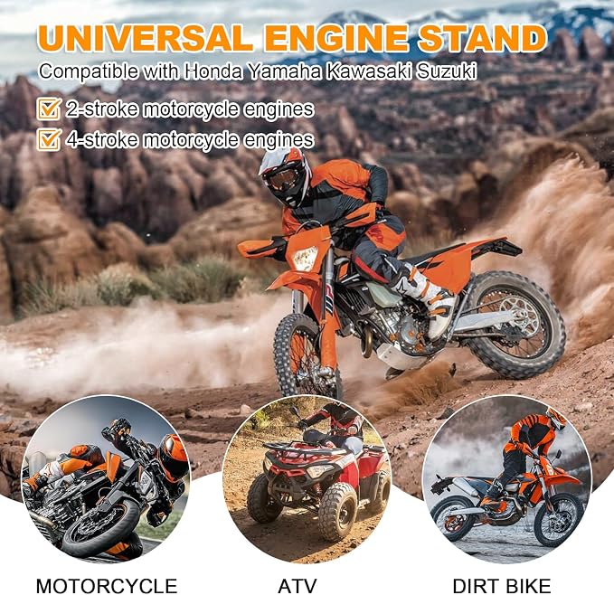 Motorcycle Engine Stand, for 2 Stroke or 4 Stroke Vertical-Type Single Cylinder Engines, Engine Stand for Motorcycle, ATV, Dirt Bike