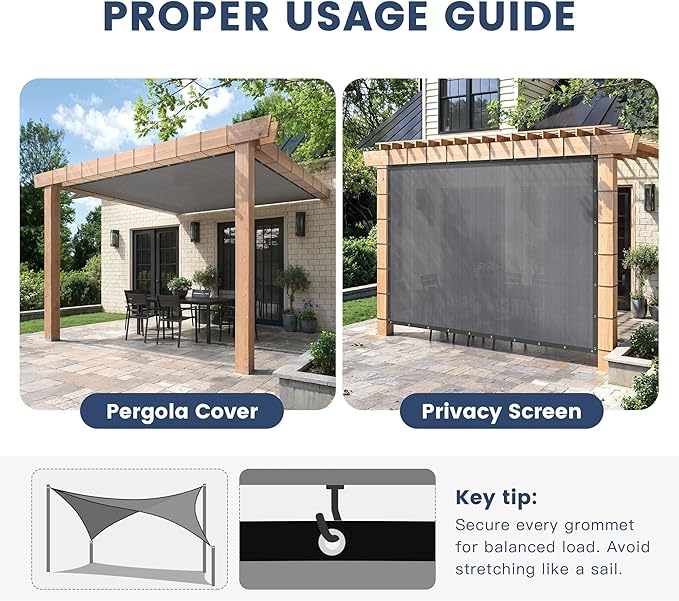 90% Sun Shade Cloth with Grommets, Customizing Outdoor Pergola Shade Cover, Heavy-Duty Mesh Tarp Patio Sun Screen for Lawn Garden Backyard, 3X21 FT, Grey