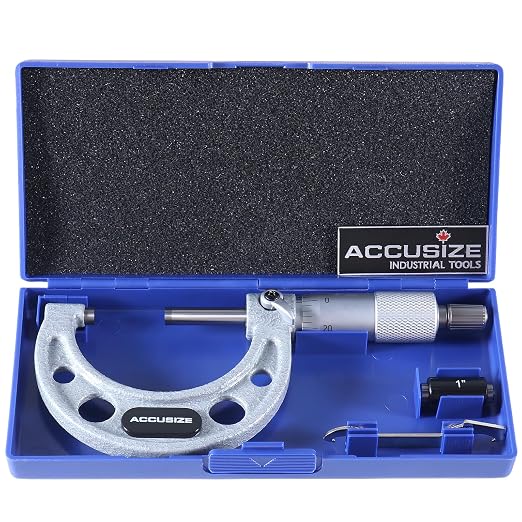 Accusize Industrial Tools 1-2 inch by 0.0001'' Ultra-Precision Outside Micrometer, Eg00-0002 | 1-2", Ultra-Precision, Carbide Tipped, M-Type, Resolution 0.0001", Ratchet Friction Thimble, Solid Storage Case
