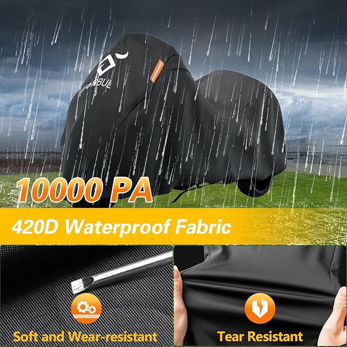 EVRBUL Trike Motorcycle Cover Waterproof 3-Wheel Vehicles Cover with Reflective Strips and Windproof Buckle Compatible with Harley Davidson CVO Tri Glide, Honda Gold Wing Trike 108× 59× 59 in