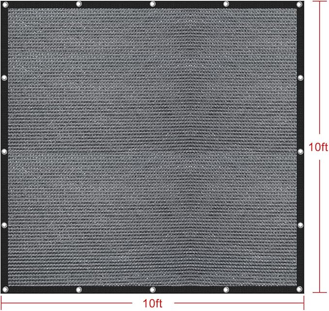 Shatex 90% Sun Shades for Patios 10x 10 ft Shade Fabric Sun Shade Cloth Taped Edge with Grommets Sun-Block Mesh Shade for Pergola Cover Canopy Grey, 12 Bungee Balls