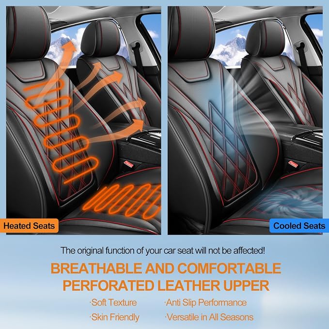Car Seat Covers Compatible with Ford Focus 2009-2018 - Full Set 5 Seats Luxury Leather All-Weather Seat Cushions & Protectors, Waterproof & Breathable, Airbag Compatible (Black&Red)