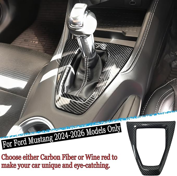 MUXEE Console Gear Shifter Panel Cover,for Ford Mustang 2024 2025 2026 - ABS Carbon Fiber Sport Style Console Gear Shifter Panel Cover Accessories(for Manual Gear Model)