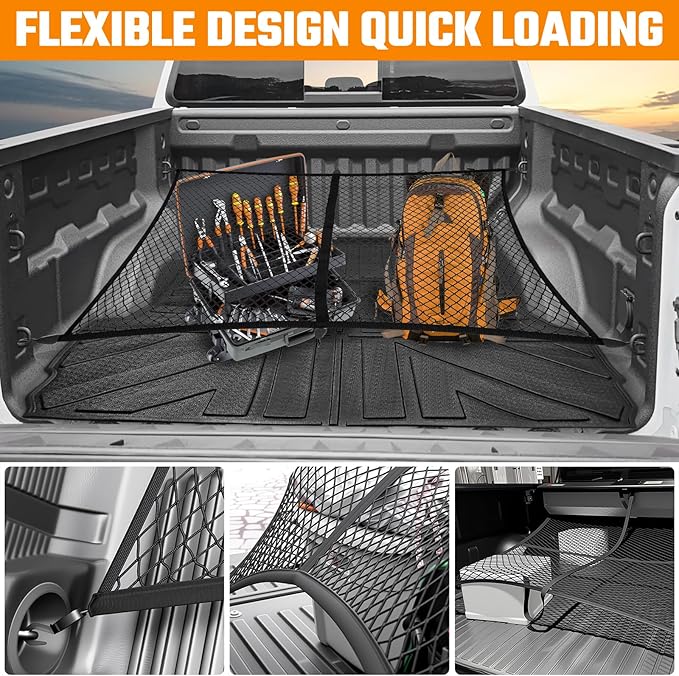 Truck Bed Mat and Net Compatible with 2023-2025 Chevrolet Colorado 5FT Truck Bed Replacement, Truck Net TPE Cargo Bed Liner All Weather Cargo Mat for Chevrolet Colorado Accessories