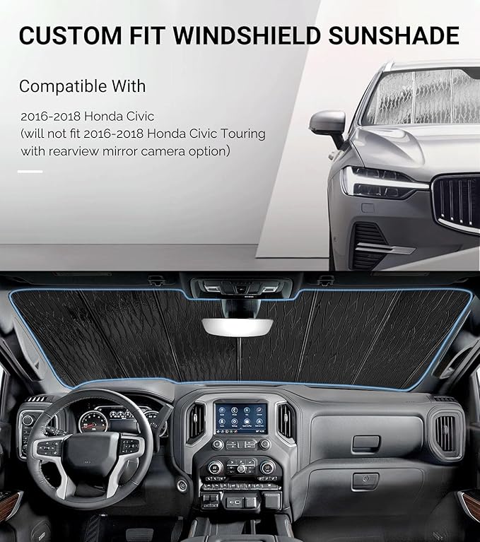 Pigenius Windshield Sunshade for Honda Civic 2016-2018 (Not Touring), Reversible Silver/Black