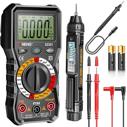 ANENG Multimeter with Pen Type Volt Meter Tester Measures AC/DC Current,Voltage,Resistance,Continuity,Diodes Ohm Volt Amp Meter,Electric Tools for Household Outlet and Automotive Battery Tester