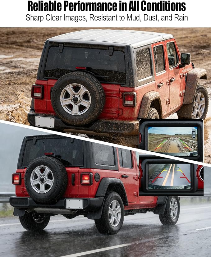 Spare Tire Backup Camera Fit for Jeep Wrangler JK JKU Rubicon Commander Patriot Liberty 2007-2018, Flexible Mount, Adjustable Rear View and Waterproof