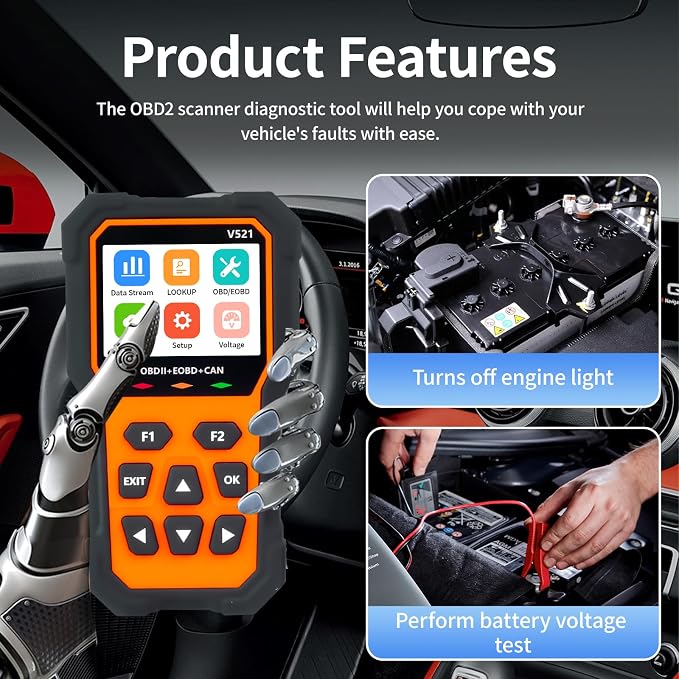 V521 Classic Enhanced OBD2 Scanner Diagnostic Tool, Automotive OBD car Code Reader Diagnosis Engine Light with Reset Fault for All Cars Since 1996 (Orange)