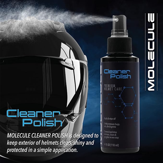 Molecule Helmet Polish Kit | Premium Helmet Care | 4 Ounce Cleaner Polish & Refresh | Cleans and Details Gloss Finish Helmets, Visors, and Goggles | 4 Ounce (1 Kit)