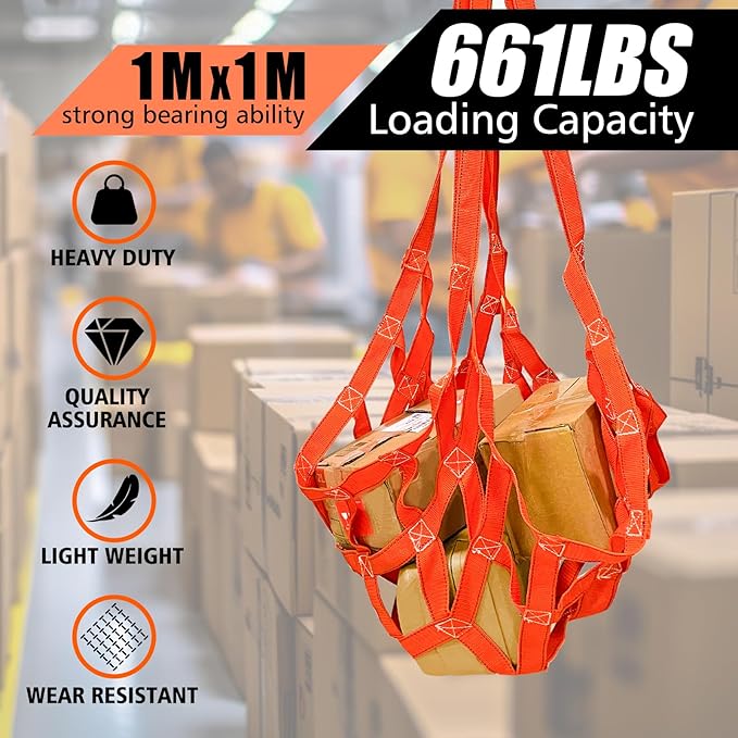 YATOINTO Cargo Lifting Net 3.28' x 3.28', Lifting Net Straps for Hoist 661lbs Load Capacity, Nylon Sling Hoisting Net 10CM Square Hole for Construction Rigging Moving Towing Hoisting Loading Unloading