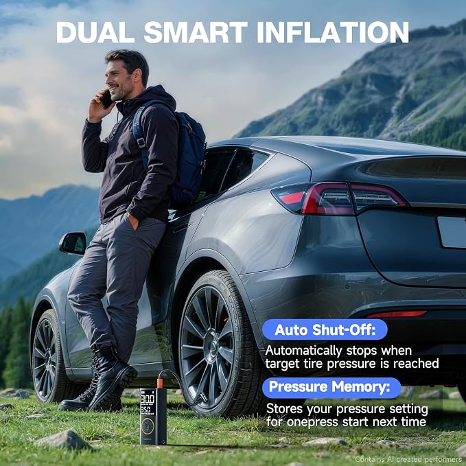 OlarHike Tire Inflator Portable Air Compressor, Smart Dual Hose System, Auto Air Pump for Car Tires, Bike,Bicycle, Motorcycles,Electric Pump with LED Light & Digital Pressure Gauge
