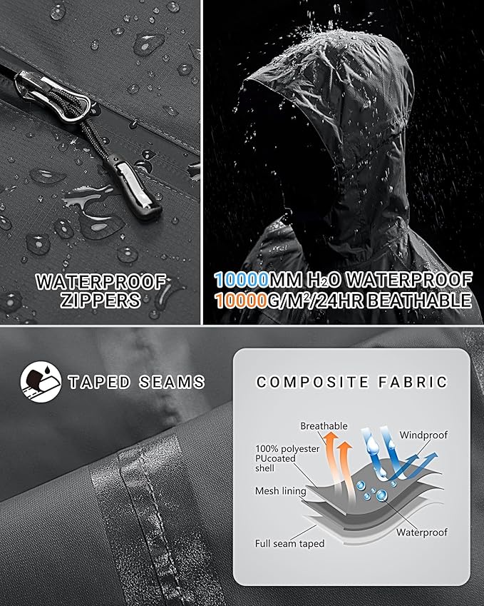 Outdoor Ventures Packable Rain Jacket Women Lightweight Waterproof Raincoat with Hood Cycling Bike Jacket
