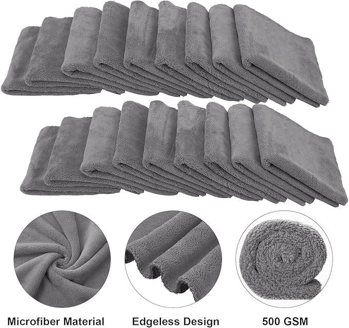 Shimeyao Edgeless Microfiber Plush Towels for Cars Detailing Drying Wash Polishing Absorbent Cleaning Cloths, 500 GSM