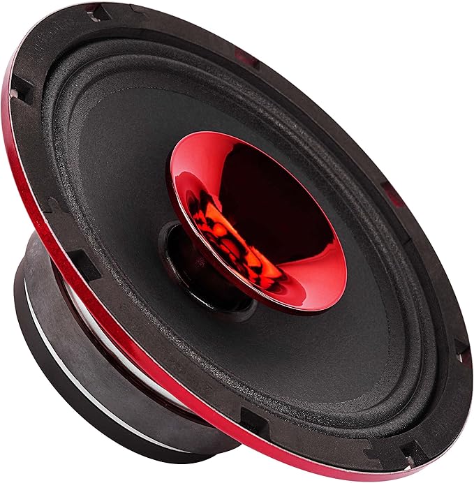Audiopipe 8" Compression Horn Mid-Range Loudspeaker (APMB-828GH-RED), 400W, Built-in Compression Horn Driver, Flat Steel Basket, 2-Way Coaxial, KSV Voice Coil, Grill, Sleek Candy Red