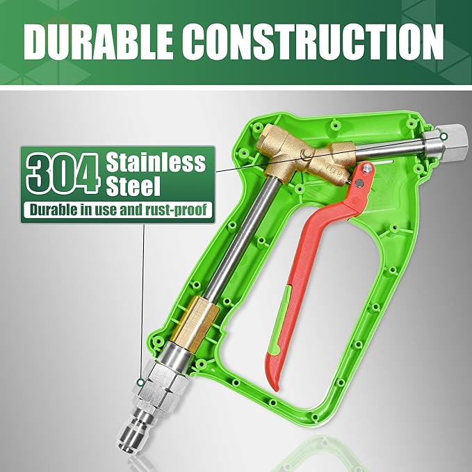 Pressure Washer Short Gun with Swivel 3/8" Male Plug & 1/4”Quick Connector Coupler - Comfortable Handle - Compatible with Foam Cannon for Car Wash 4000 PSI, Green