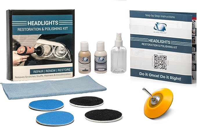 Glass Polish DIY Headlights Restoration and Polishing Kit – Permanent Headlight & Tail-Light Restoration, Restores As-New Condition and Guards Against Future Damage - GP31016