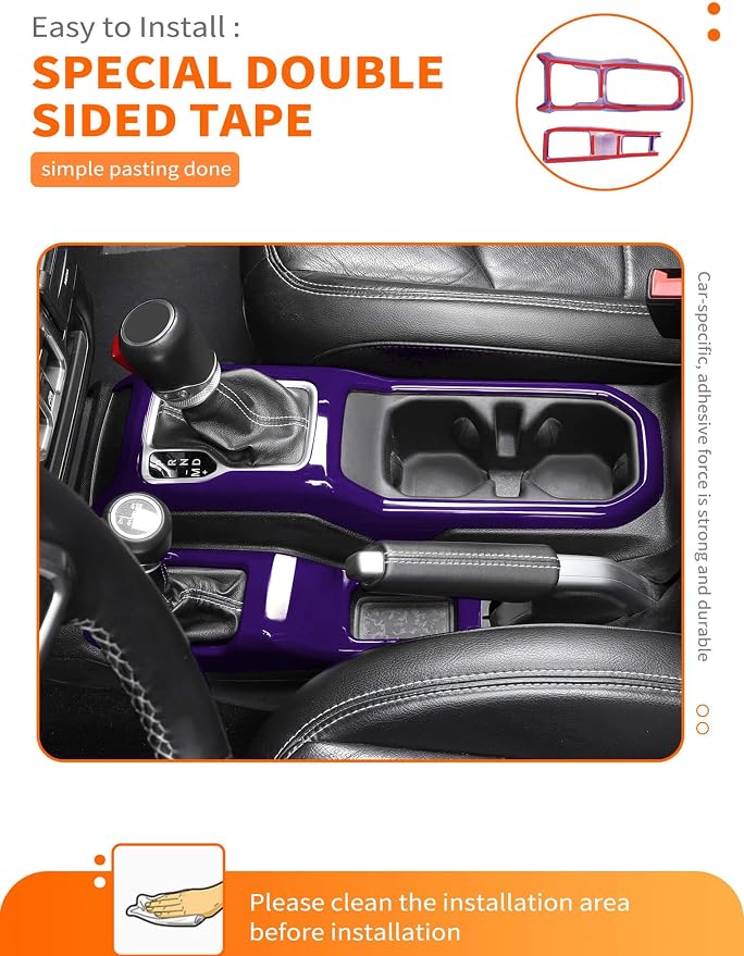 Savadicar Purple Interior Accessories - Gear Shift Panel Trim Set for 2018-Present Jeep Wrangler JL JLU 4XE & Gladiator JT - Solid Color Interior Decor Upgrade Option, 2-Piece