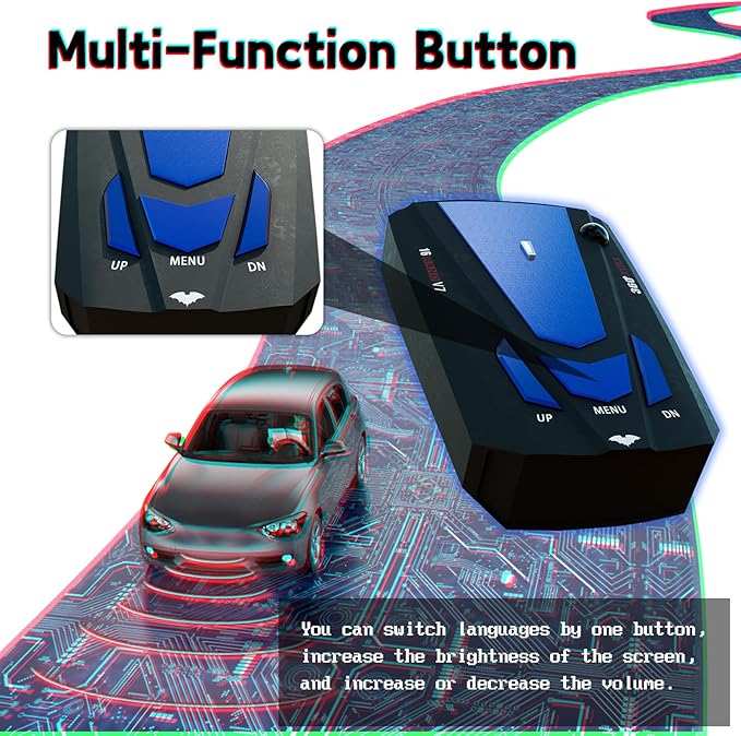 Driving Aids Laser/Radarr-Detector for Cars - Long Range Detection, Mute Memory, City/Highway Mode, Led Display, False Alert Filtering VG-2 Immunity, Ideal Gifts (Red)